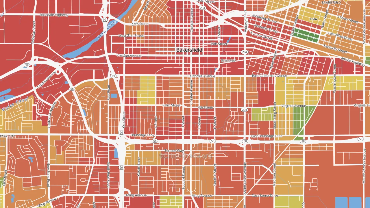 Oleander Sunset, Bakersfield, CA Map of Burglary Rates