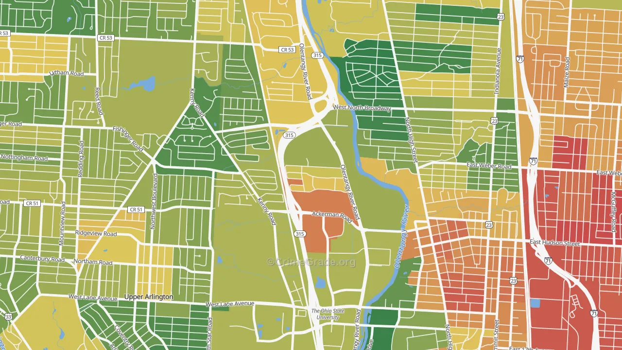 Olentangy River Road, Columbus, OH Map of Burglary Rates