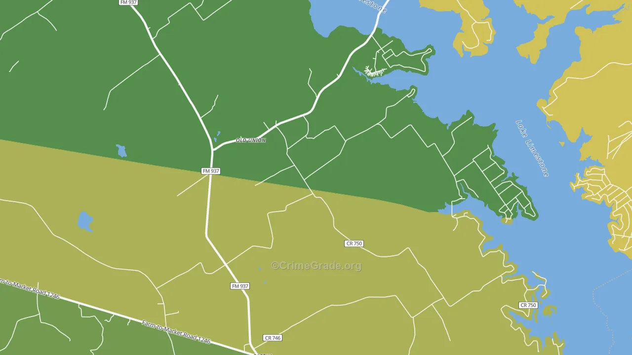 Oletha, TX Map of Burglary Rates