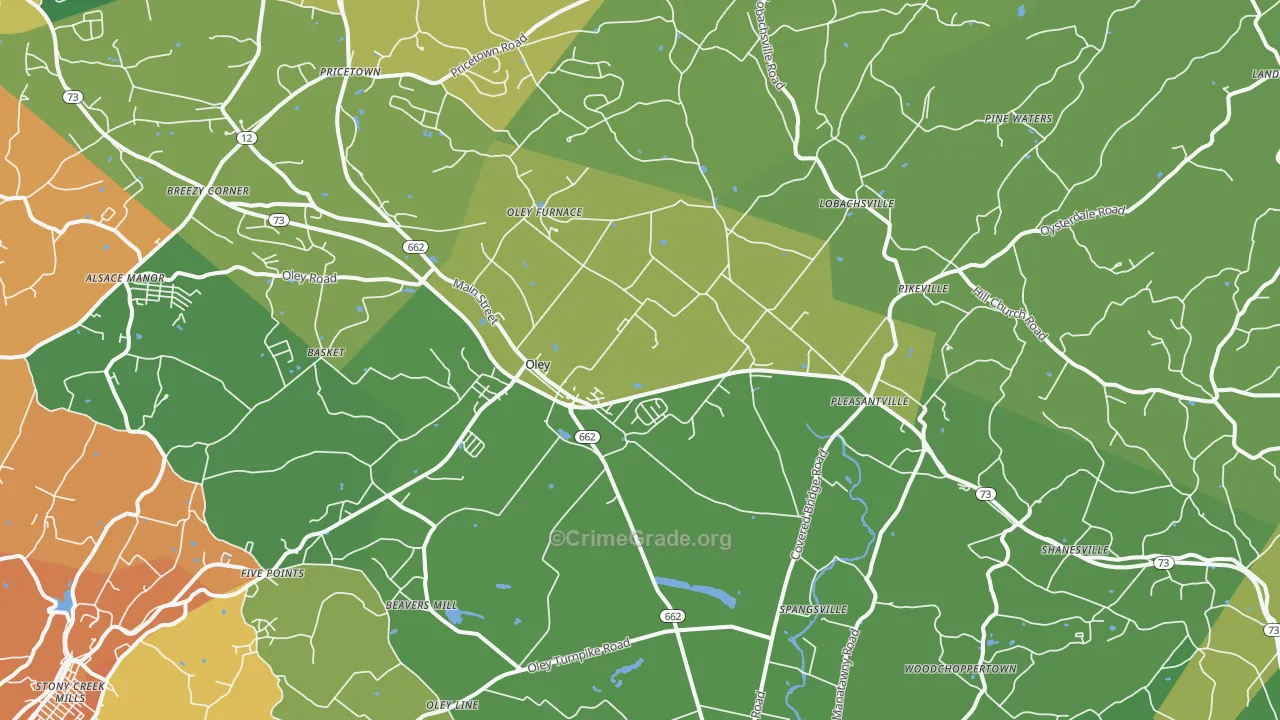 Oley, PA Map of Burglary Rates