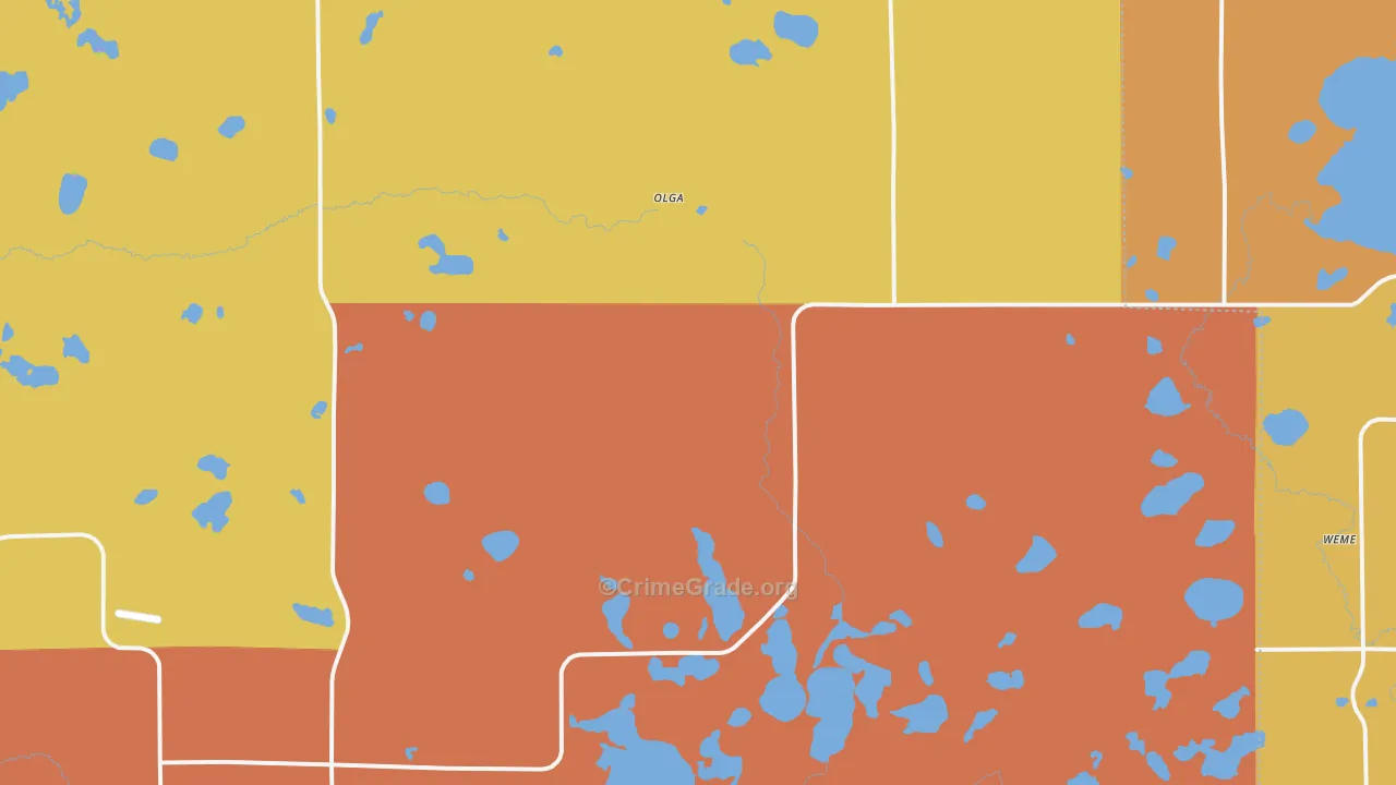 Olga, MN Map of Burglary Rates