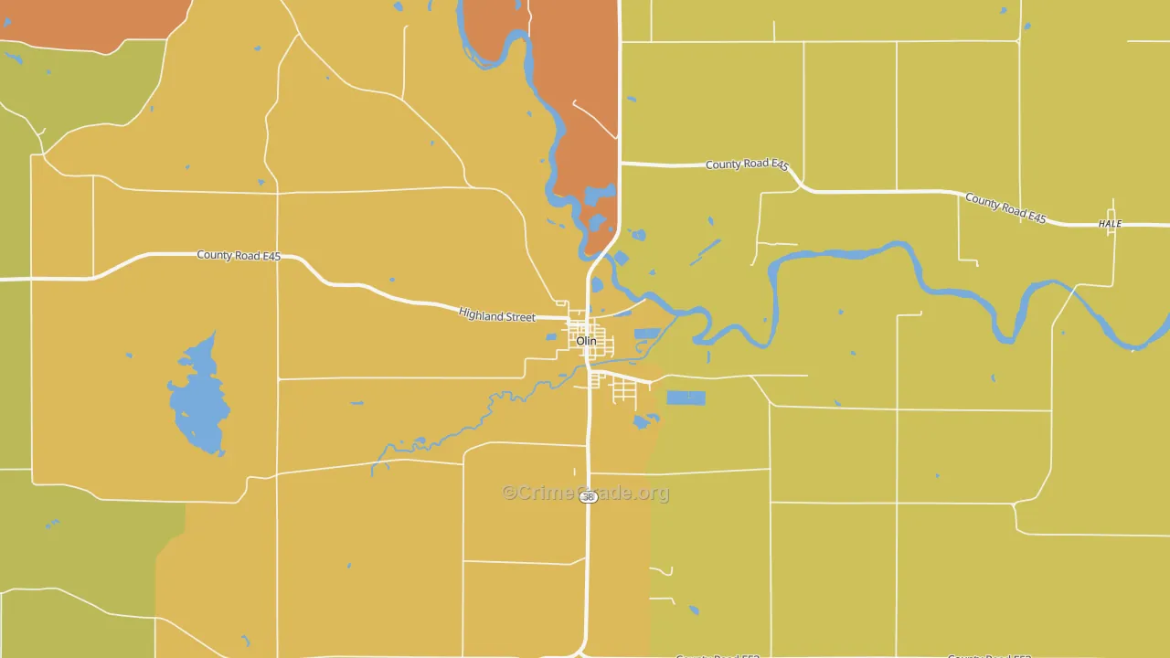 Olin, IA Map of Burglary Rates