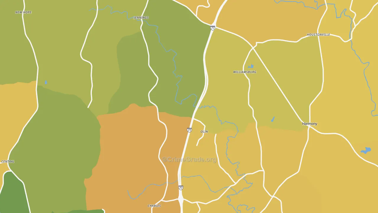Olin, NC Map of Burglary Rates