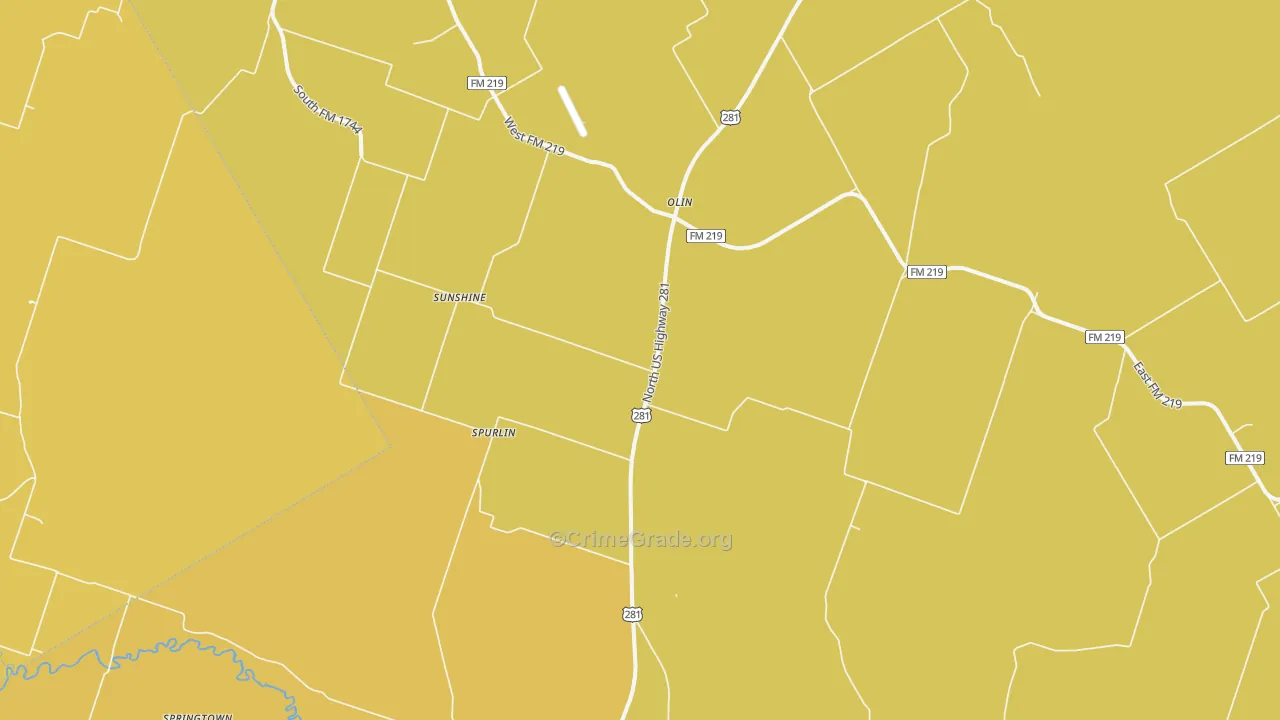 Olin, TX Map of Burglary Rates