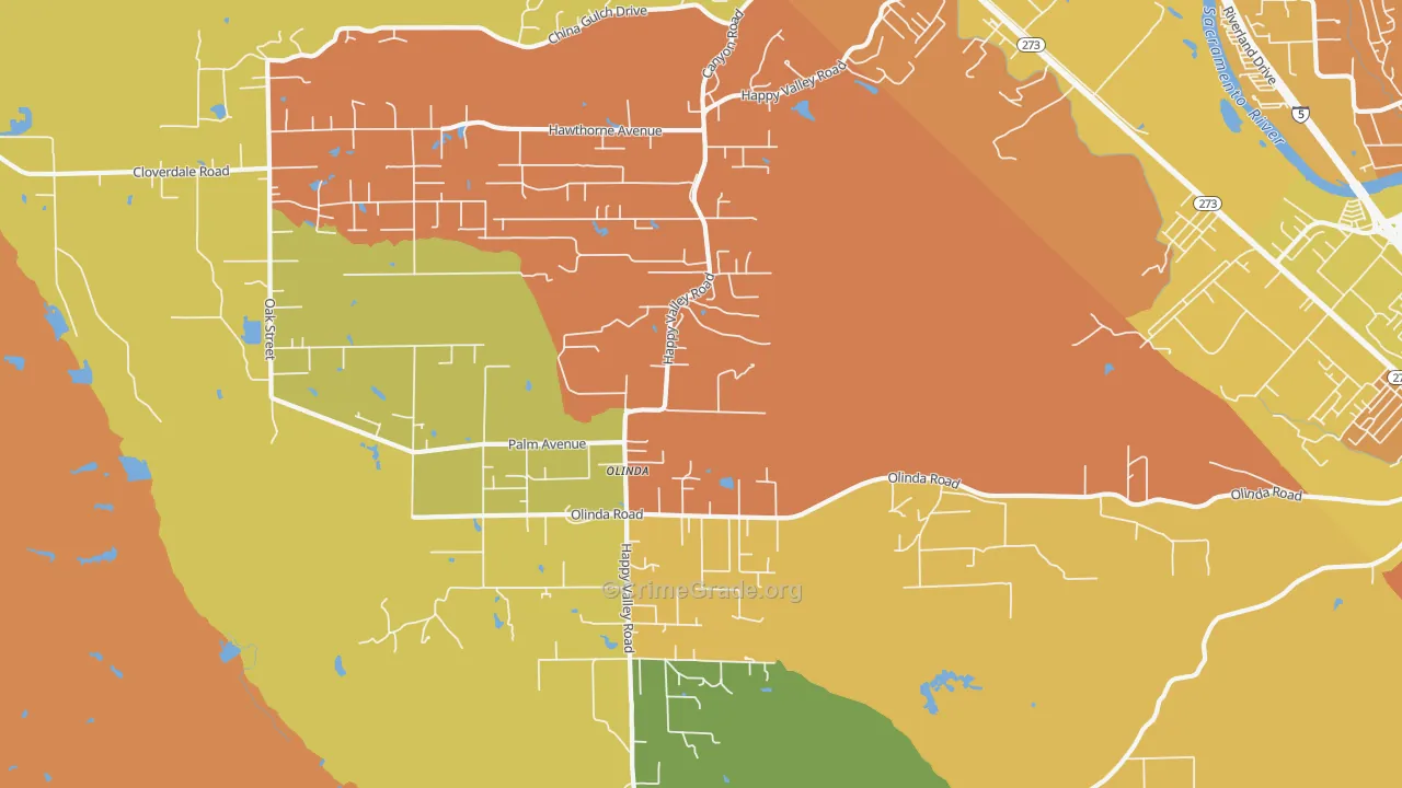 Olinda, CA Map of Burglary Rates