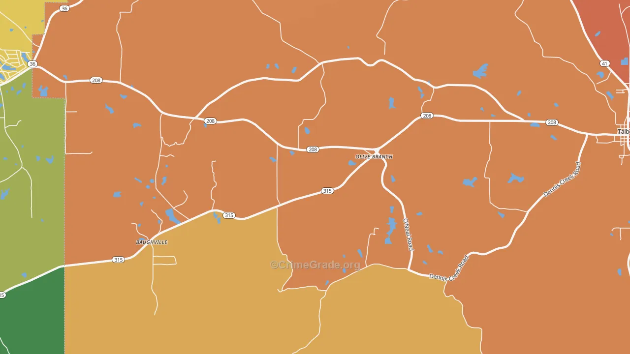 Olive Branch, GA Map of Burglary Rates