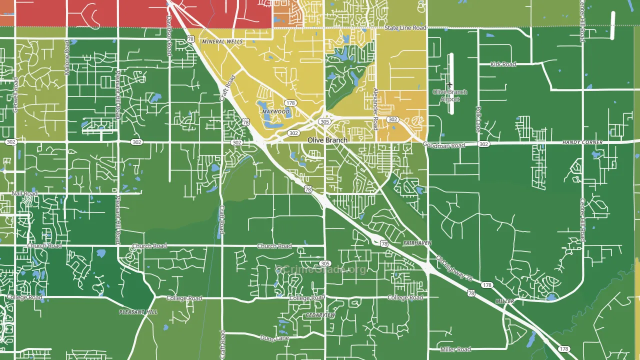 Olive Branch, MS Map of Burglary Rates