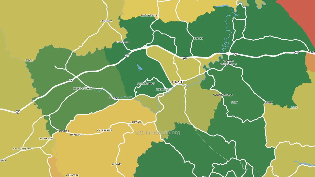 Olive Hill, KY Map of Burglary Rates