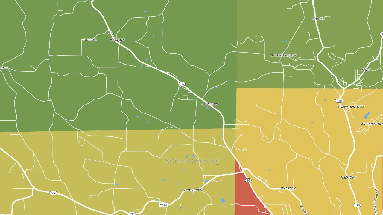 Oliveburg, PA Map of Burglary Rates