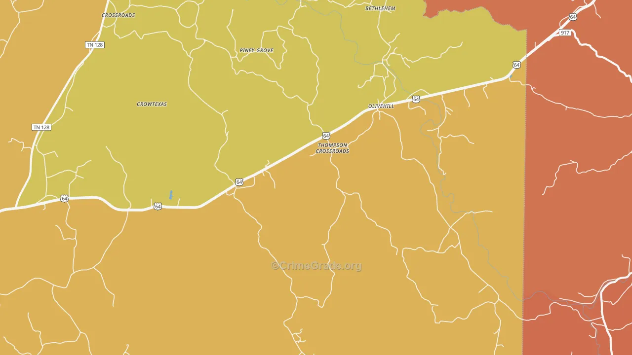 Olivehill, TN Map of Burglary Rates
