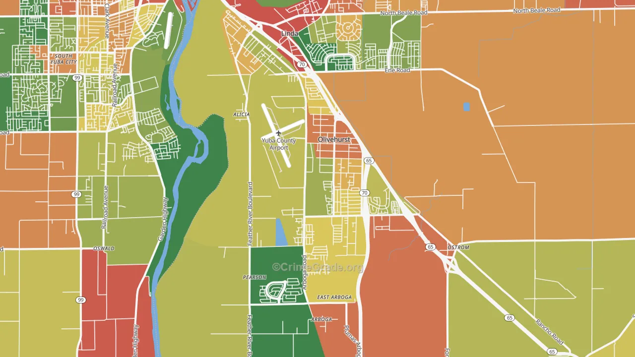 Olivehurst, CA Map of Burglary Rates