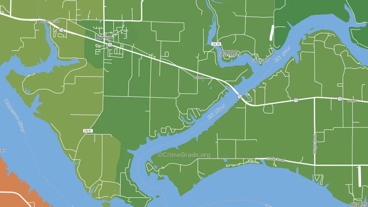 Oliver, AL Map of Burglary Rates