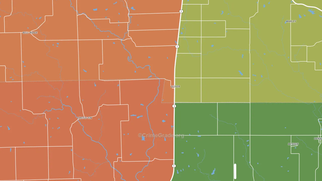 Oliver, IL Map of Burglary Rates