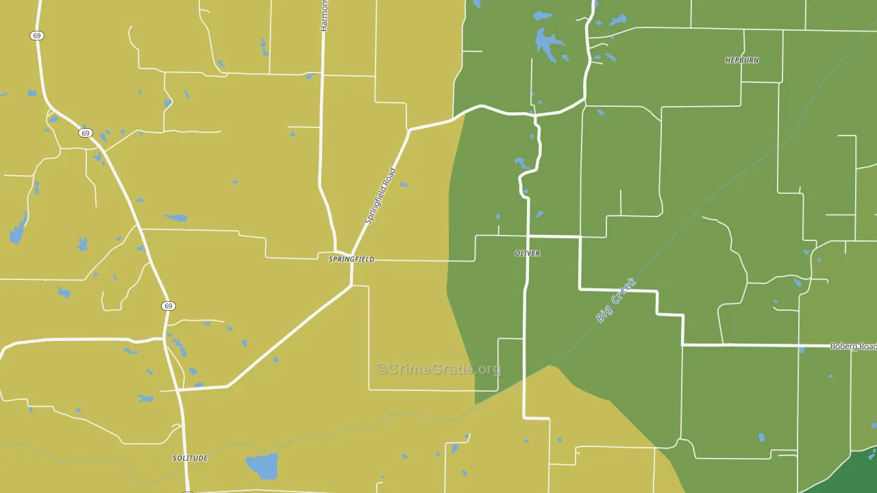 Oliver, IN Map of Burglary Rates