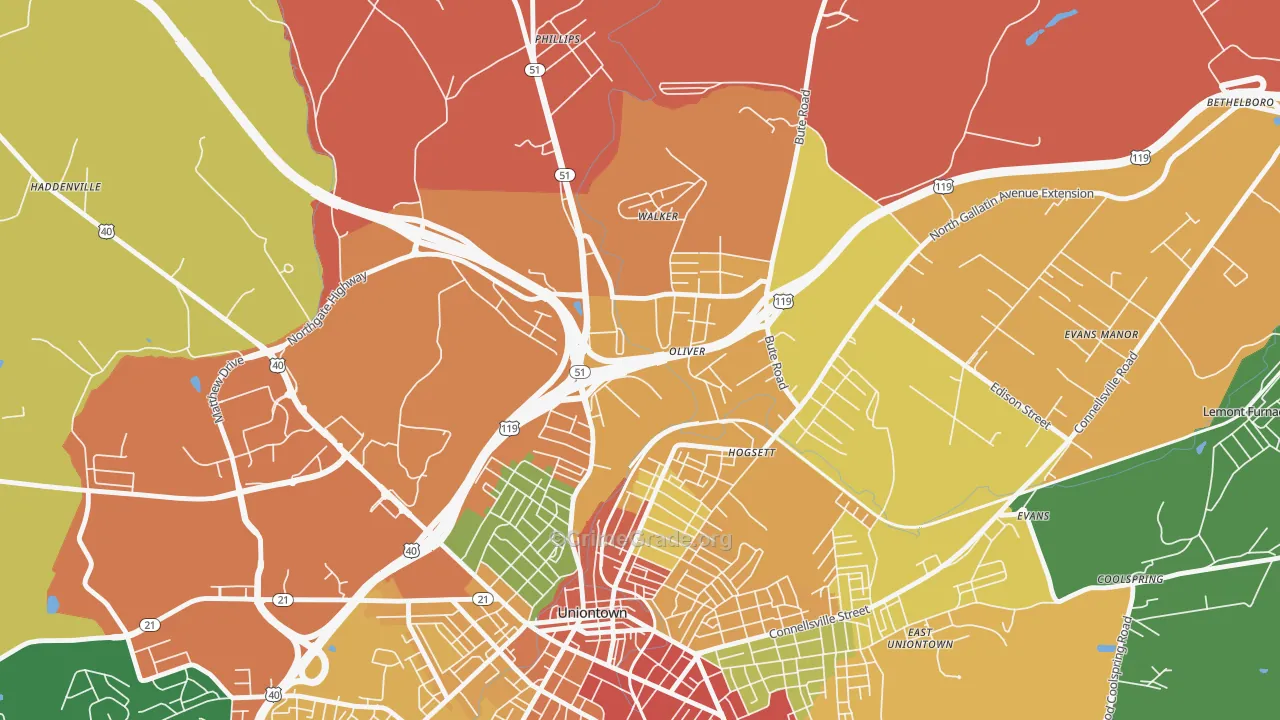Oliver, PA Map of Burglary Rates