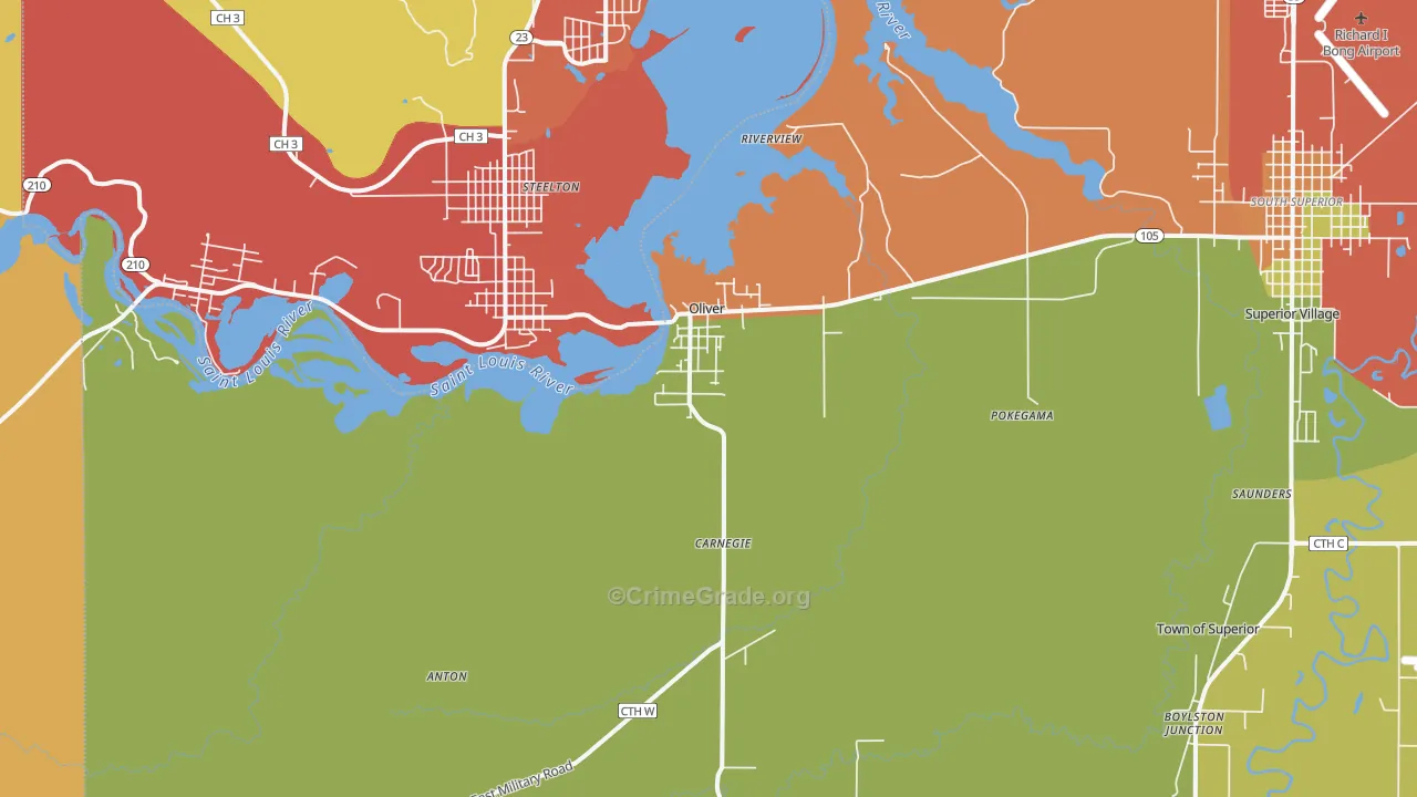 Oliver, WI Map of Burglary Rates