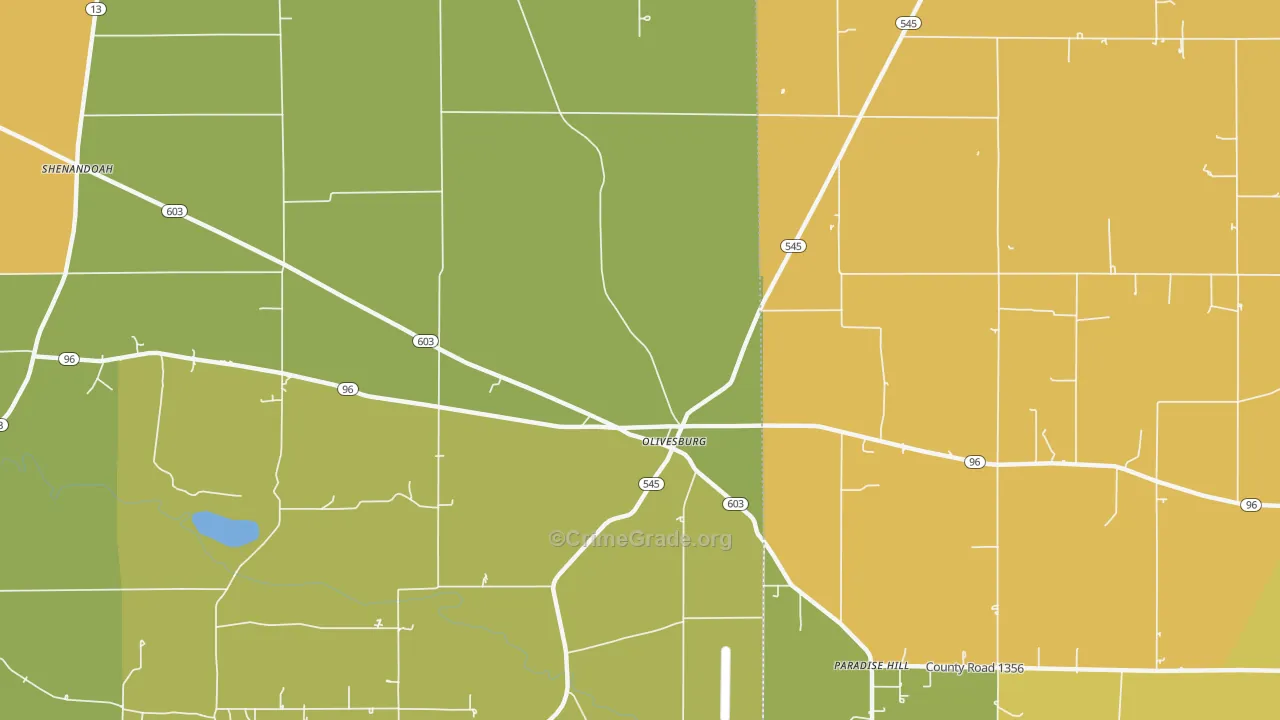 Olivesburg, OH Map of Burglary Rates