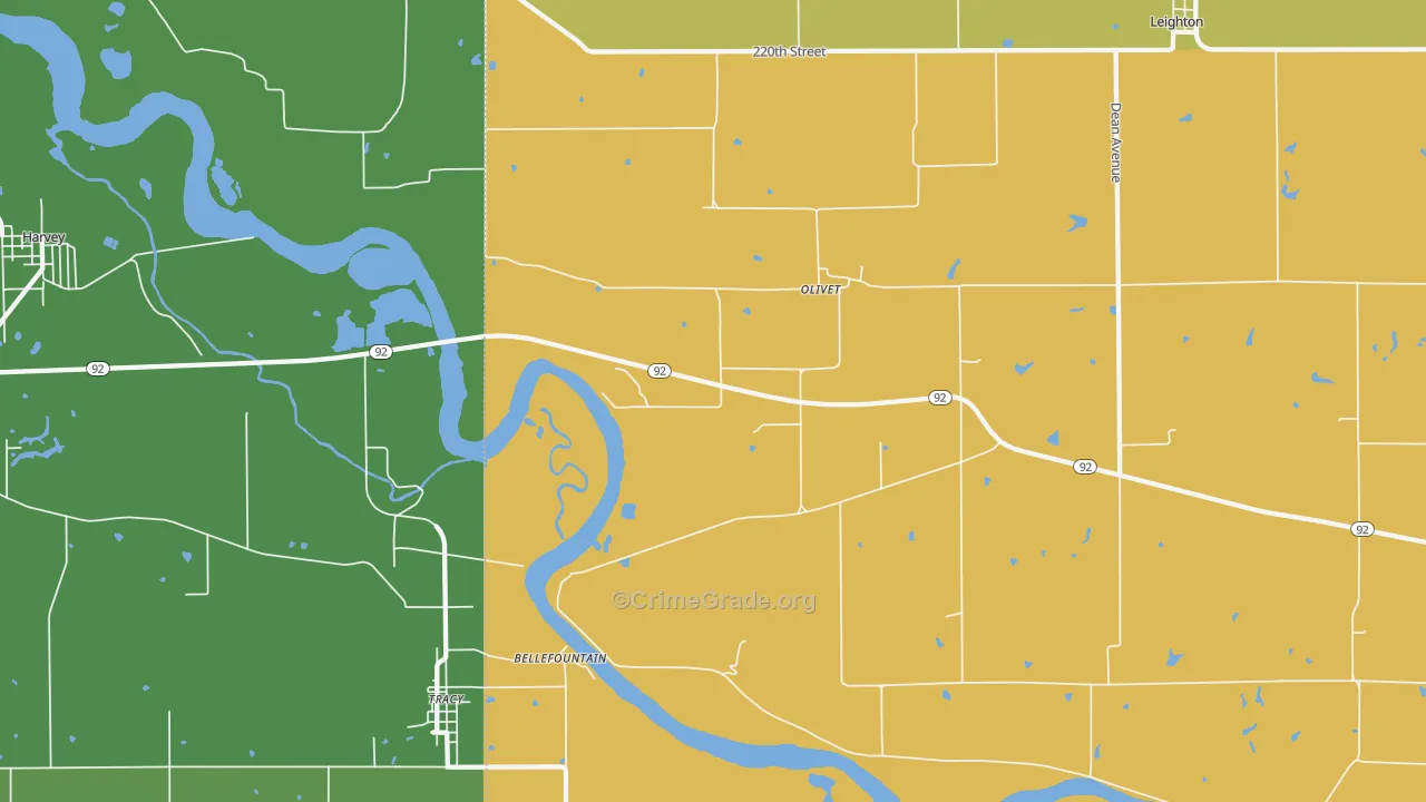 Olivet, IA Map of Burglary Rates