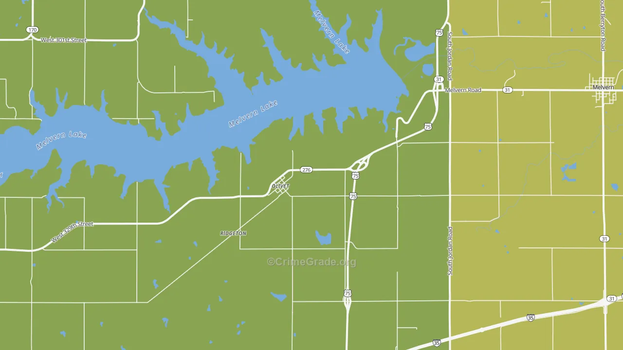 Olivet, KS Map of Burglary Rates