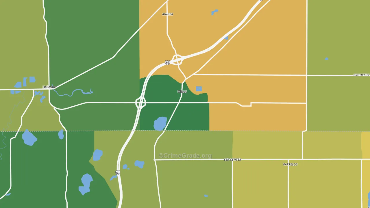 Olivet, MI Map of Burglary Rates