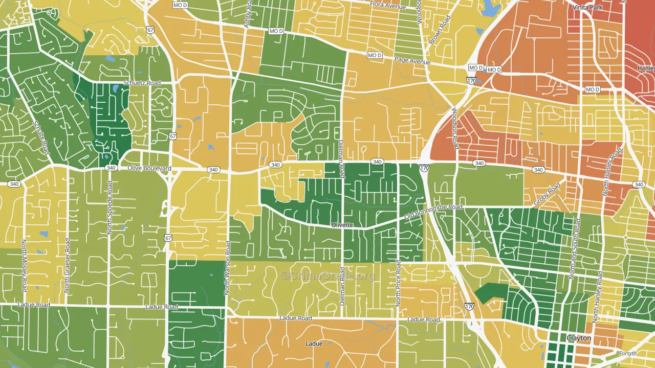 Olivette, MO Map of Burglary Rates