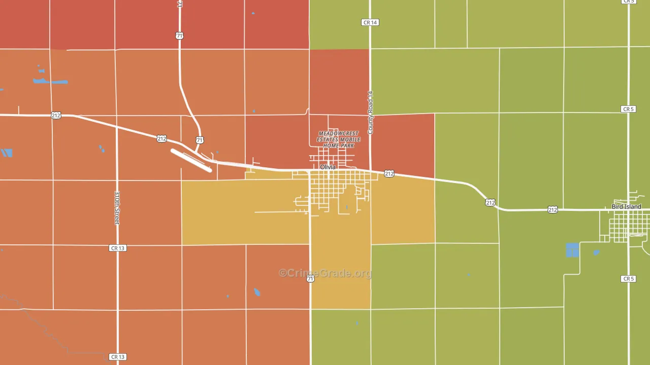 Olivia, MN Map of Burglary Rates