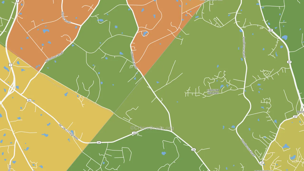 Olivia, NC Map of Burglary Rates