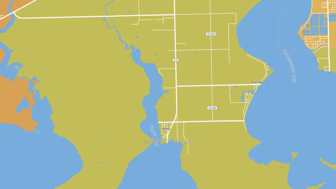 Olivia, TX Map of Burglary Rates