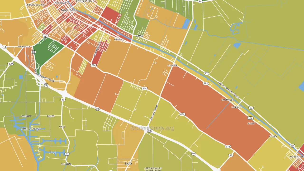 Olivier, LA Map of Burglary Rates