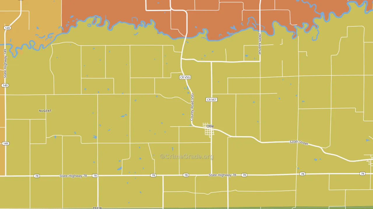 Ollie, IA Map of Burglary Rates