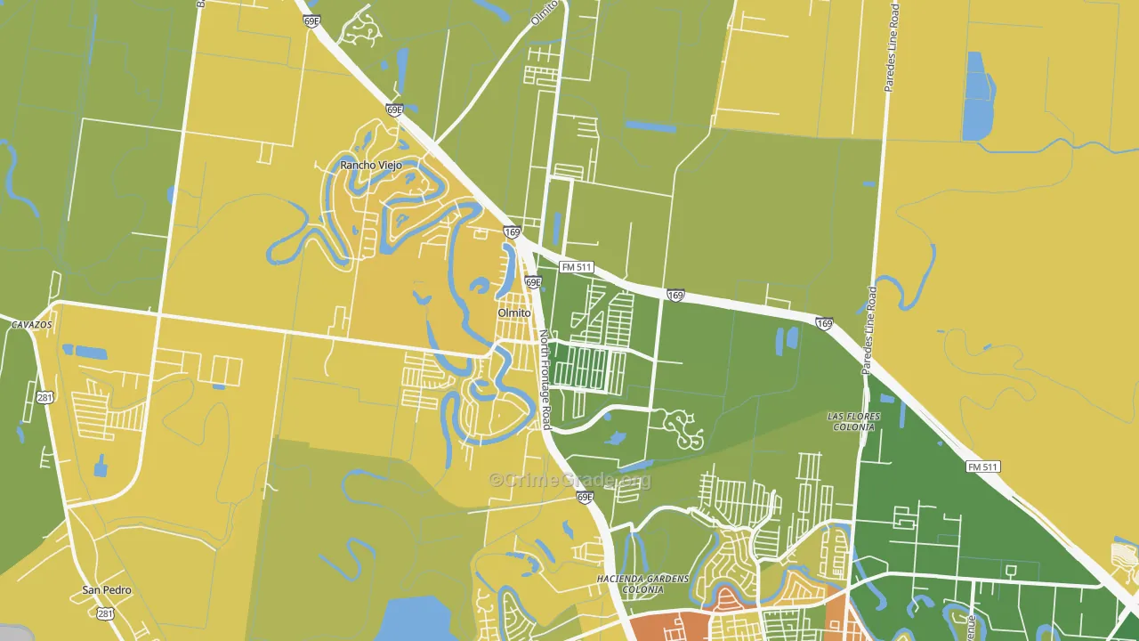 Olmito, TX Map of Burglary Rates