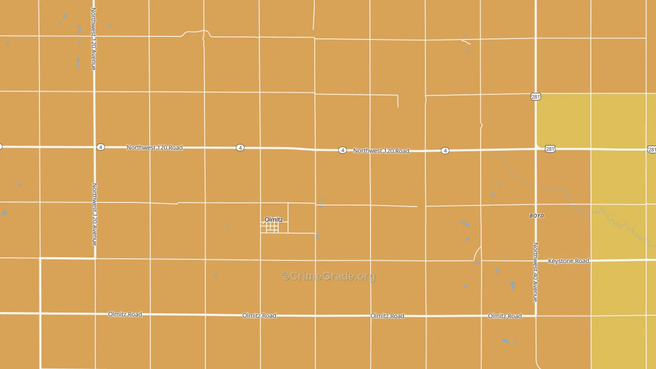 Olmitz, KS Map of Burglary Rates