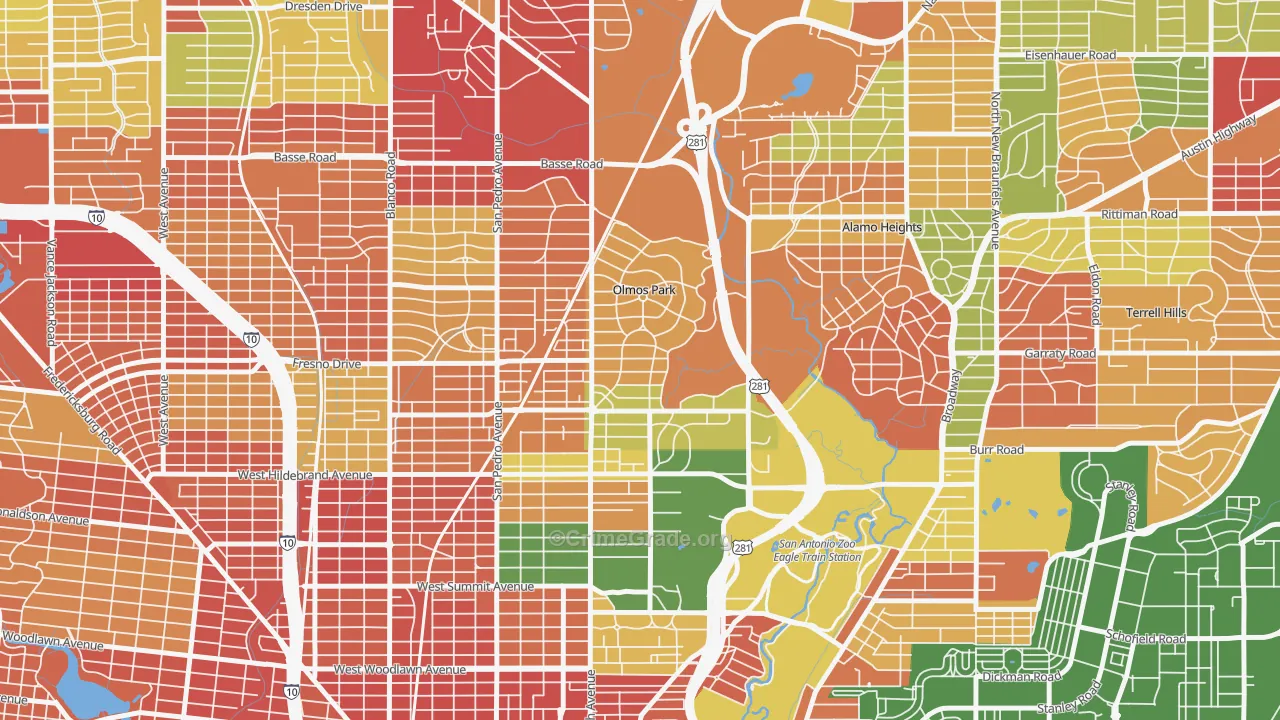 Olmos Park, TX Map of Burglary Rates