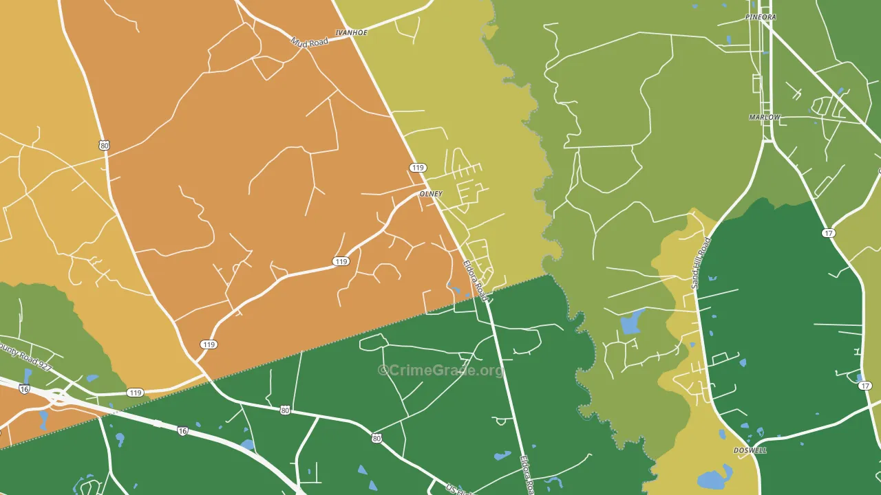 Olney, GA Map of Burglary Rates