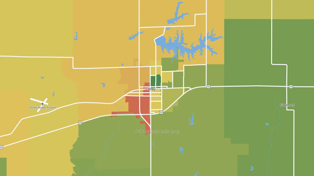 Olney, IL Map of Burglary Rates