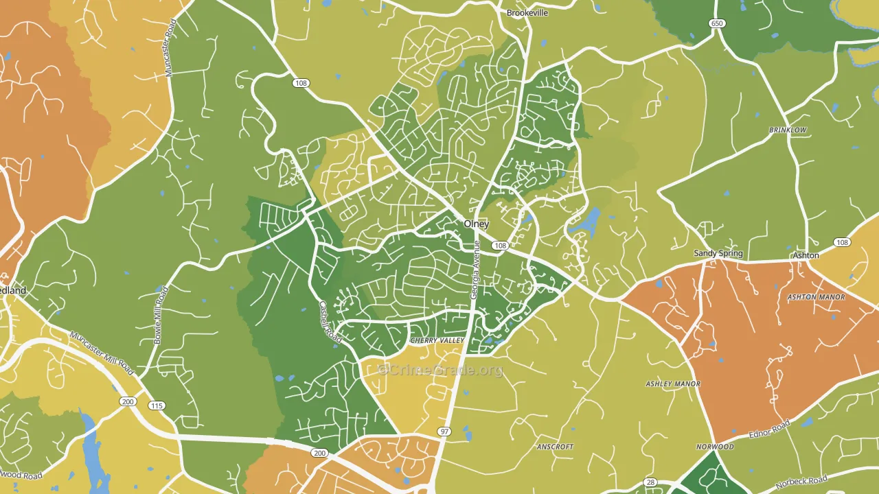 Olney, MD Map of Burglary Rates