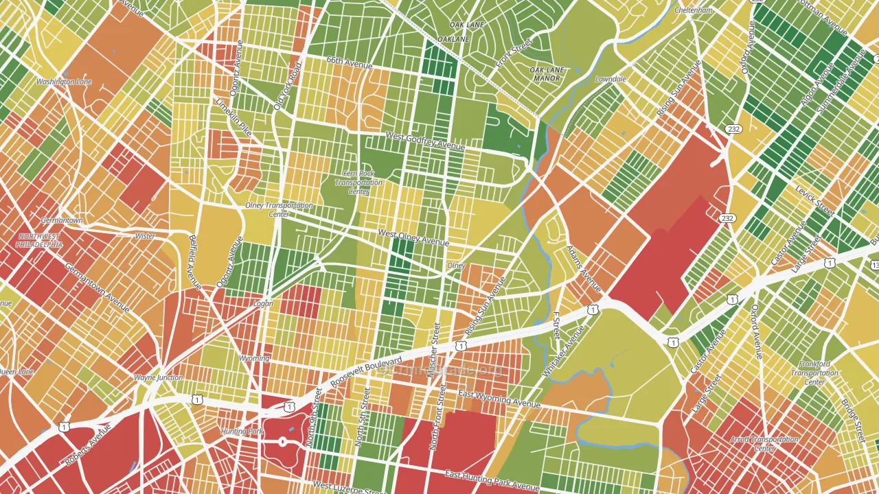 Olney, Philadelphia, PA Map of Burglary Rates