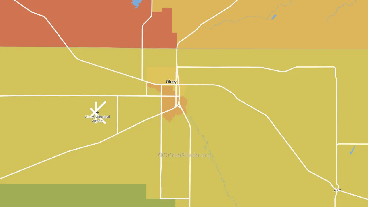 Olney, TX Map of Burglary Rates