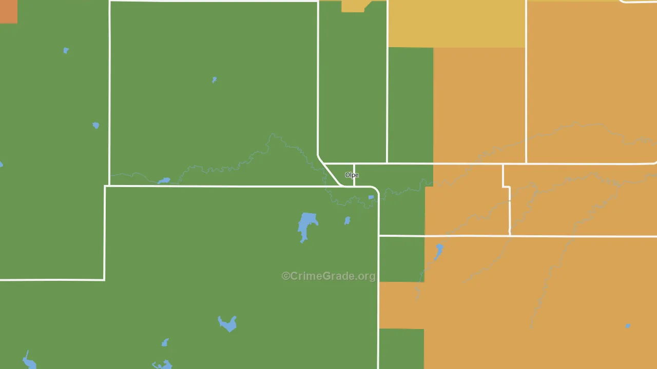 Olpe, KS Map of Burglary Rates