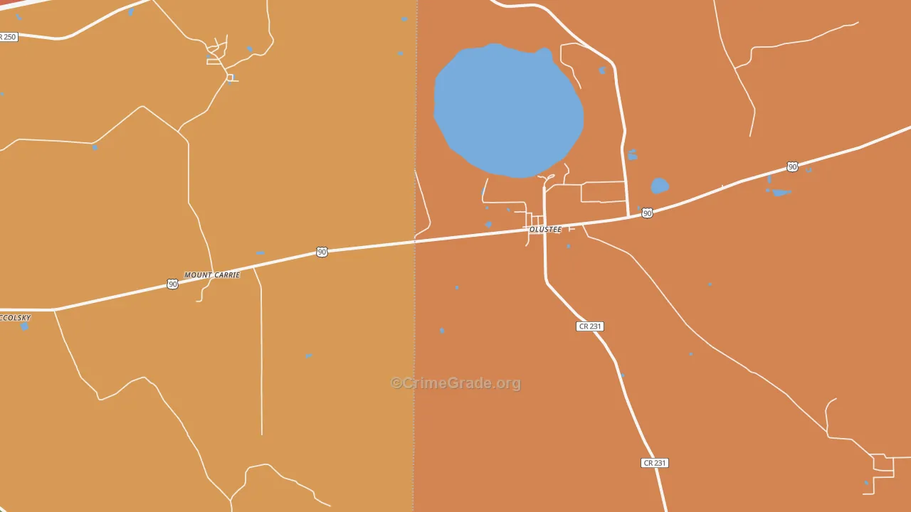 Olustee, FL Map of Burglary Rates