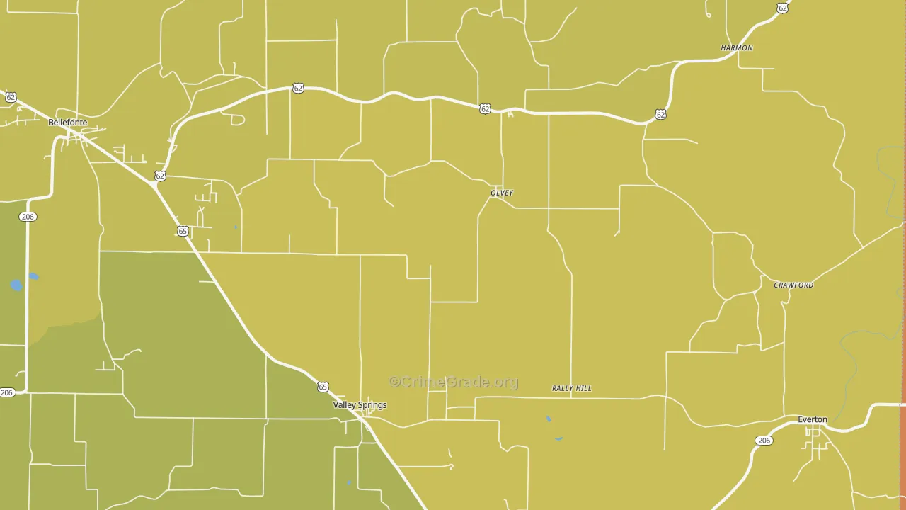 Olvey, AR Map of Burglary Rates