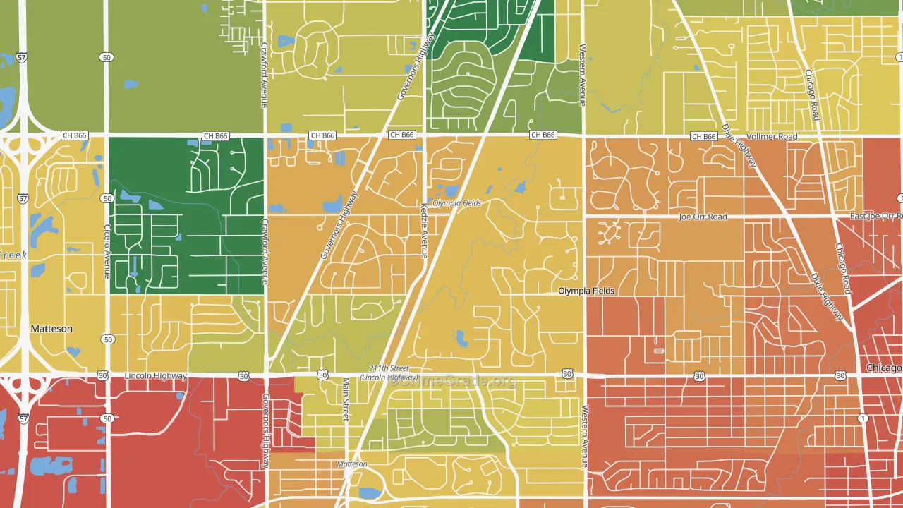 Olympia Fields, IL Map of Burglary Rates