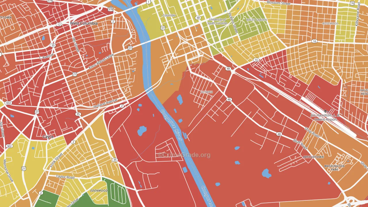 Olympia, SC Map of Burglary Rates