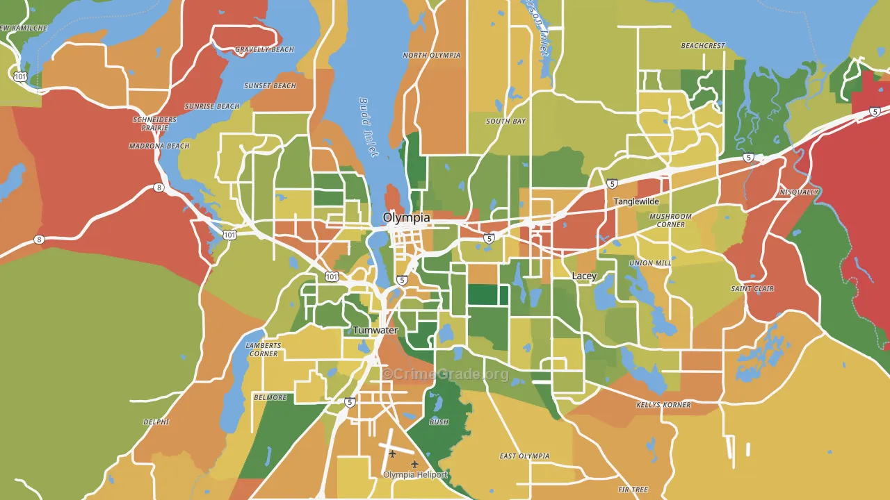 Olympia, WA Map of Burglary Rates