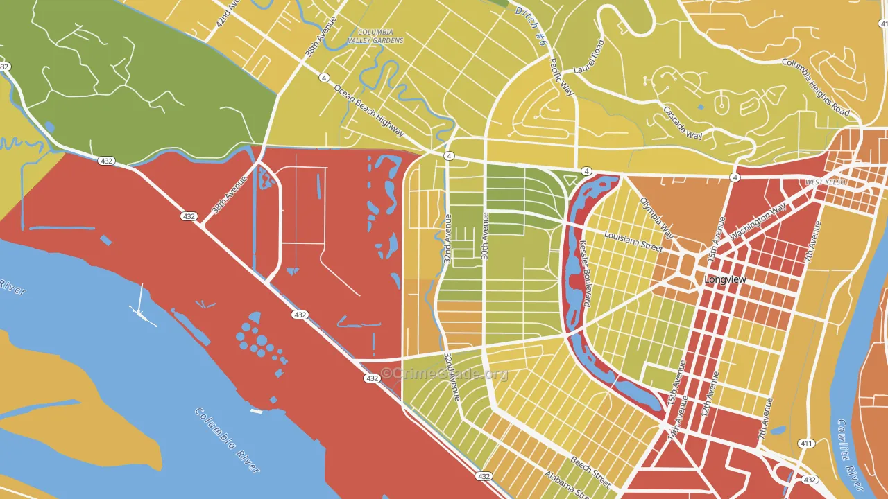 Olympic West, Longview, WA Map of Burglary Rates