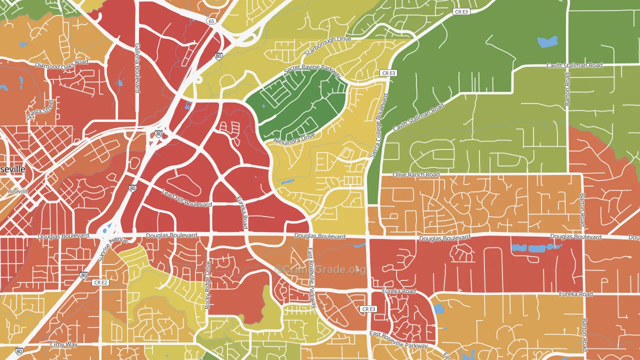 Olympus Pointe, Roseville, CA Map of Burglary Rates