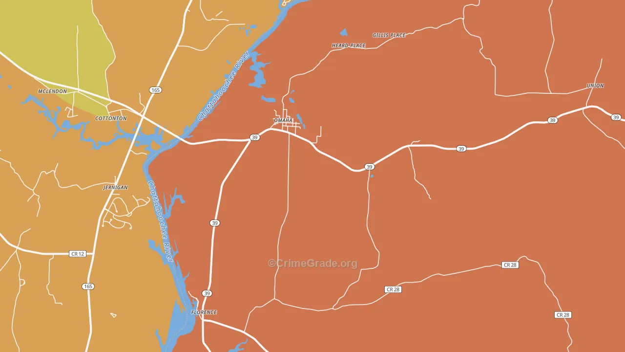 Omaha, GA Map of Burglary Rates
