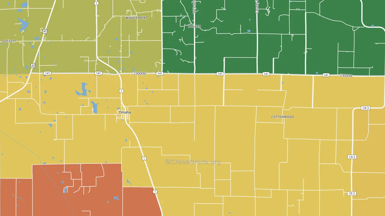 Omaha, IL Map of Burglary Rates