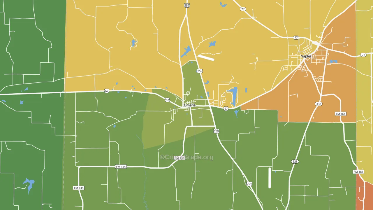 Omaha, TX Map of Burglary Rates