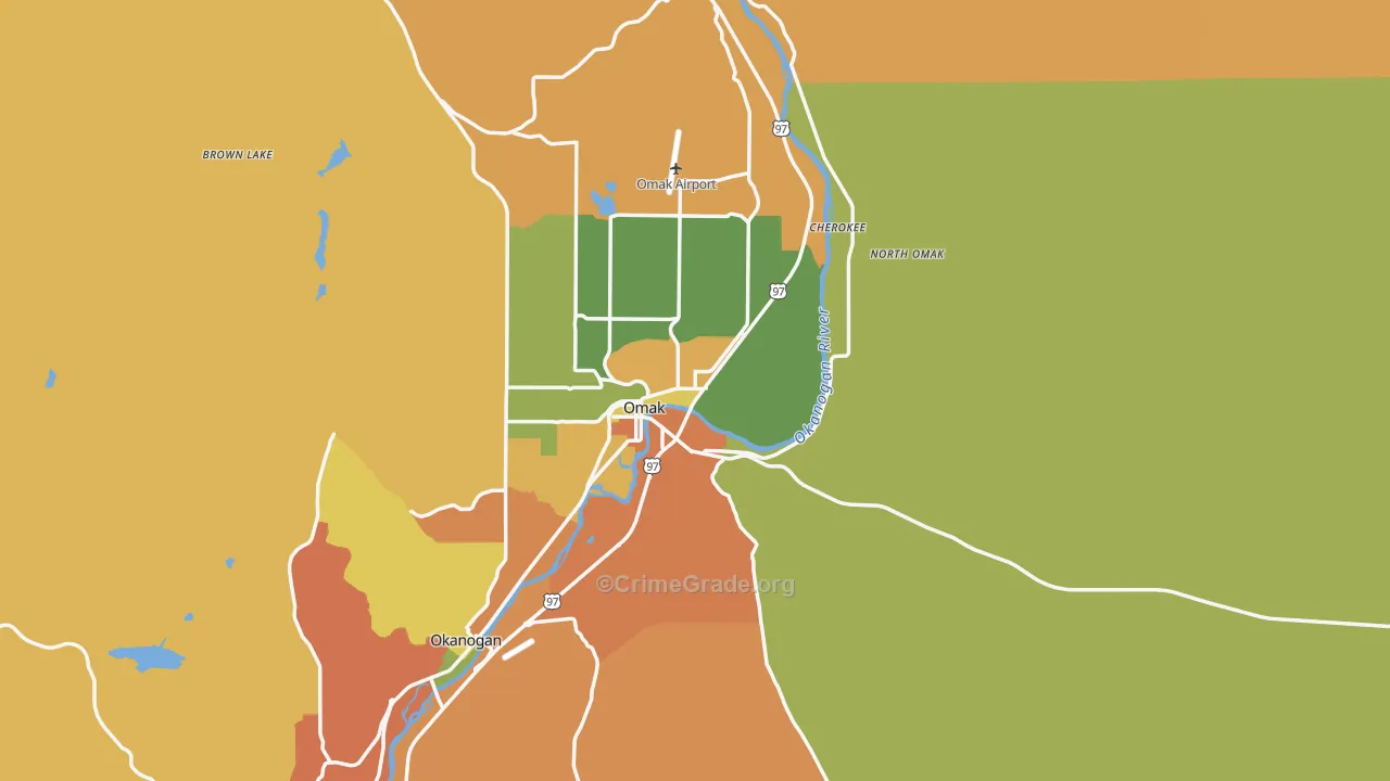 Omak, WA Map of Burglary Rates